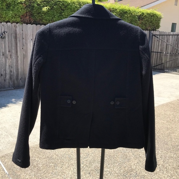 Guess Jeans Black Wool PeaCoat Medium - Picture 2 of 4